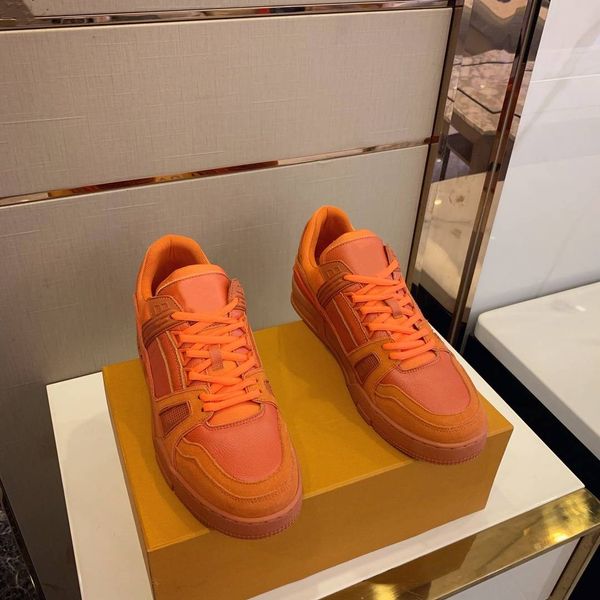 

2019 new designer women/men casual shoes brown/orange/gray leather ankle flat bottom post, Black