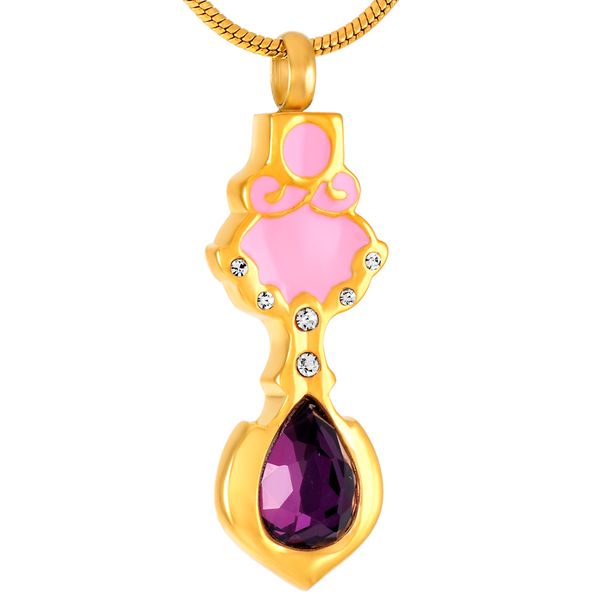 

ijd9389 inlay purple crystal double gold heart shape stainless steel cremation for ashes urn necklace for women pendant jewelry, Silver