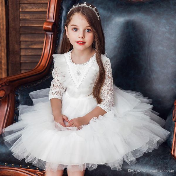 

2019 cute tulle a line flower girl' dresses lace appliques crystals girl' birthday party pageant dresses, White;blue