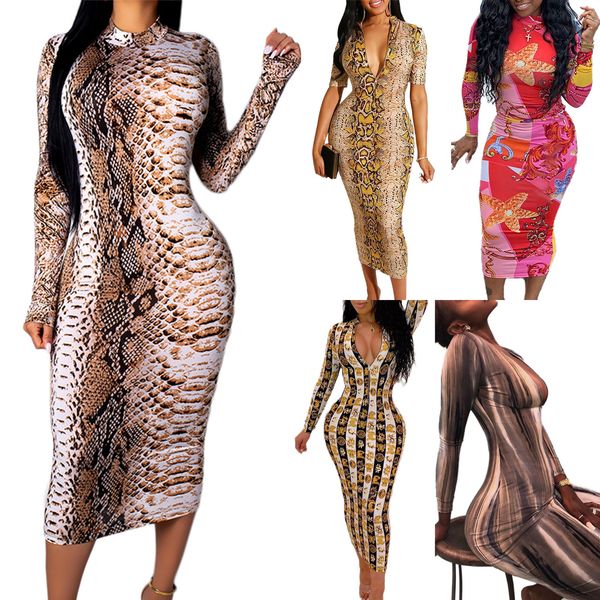 

leopard print long sleeve slim bodycon dress autumn winter women streetwear party festival dresses outfits, Black;gray