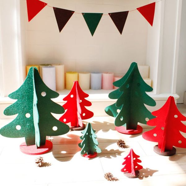 

felt merry christmas tree decoration table desk decor cartoon party favor gift ornaments red green an2185