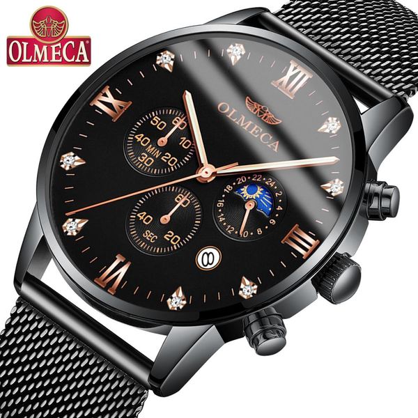 

olmeca quartz watches men's watch fashion mesh strap steel wristwatches waterproof wristwatch relogio masculino, Slivery;brown