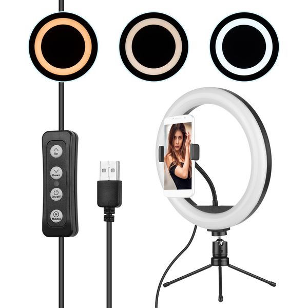 

10 inch led ring light fill-in lamp light stand built-in 2700-5500k color temperature with ballhead cell phone holder for phone