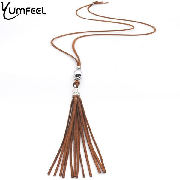 

yumfeel velvet leather tassel necklace bohemian jewelry long necklace women gifts, Silver
