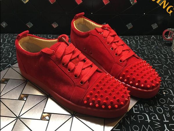 

2018 [original box] france desingers party shoes white/red crystals nails spikes red bottom sneakers suede leather 4 seaons wear, 36-46 lll, Black
