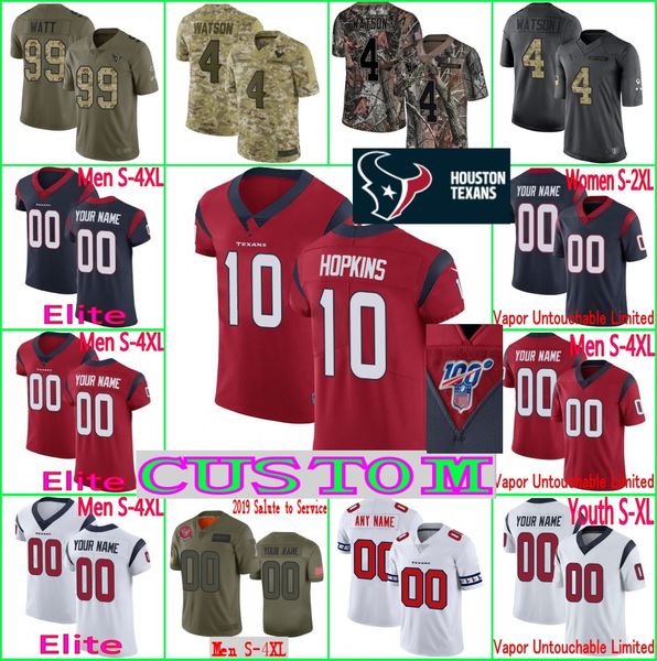 

100th elite custom texan men youth women damarea crockett duke johnson jr. will fuller v higdon jr warrin reid addae demaryius thomas, Black;red
