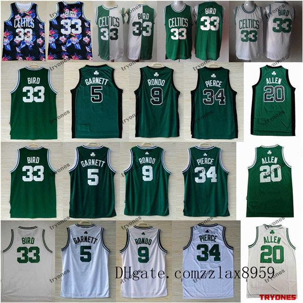 

vintage bostonceltics floral kevin garnett 5 ray allen 20 paul pierce 34 larry bird 33 rajon rondo nba 9 green basketball jerseys, Black;red