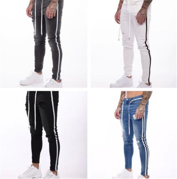 

mens ripped holy jeans light washed zipper fly mens fashion pencil pants casual males skinny jeans, Blue