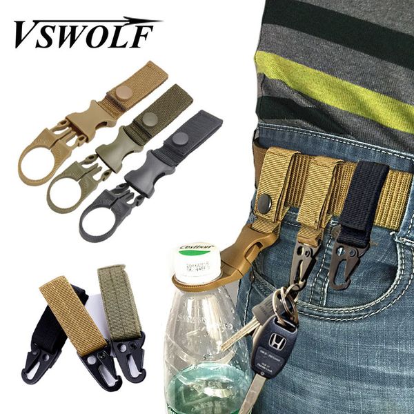 

molle carabiner hook tactical nylon belt accessory outdoor backpack hunting climbing survival waist strap carbine hook, Black;brown