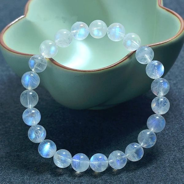 

genuine rainbow lights natural moonstone bracelet 6mm 7mm 8mm healing crystal round bead bracelets for women lady stretch, Black