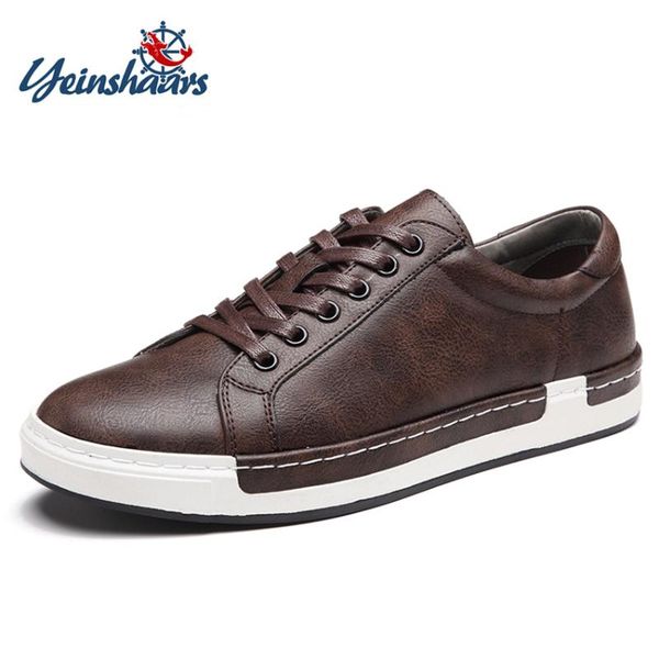 

yeinshaars autumn new casual shoes mens leather flats lace-up shoes simple stylish male large sizes oxford for men, Black