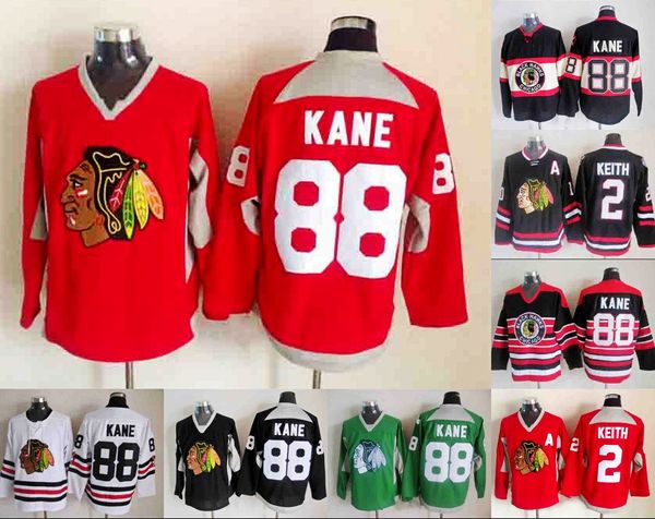 

CCM Newest Stitched Chicago #88 Patrick Kane #2 Duncan Keith #19 Jonathan Toews White Black Red Green CCM Blackhawks hockey Jersey