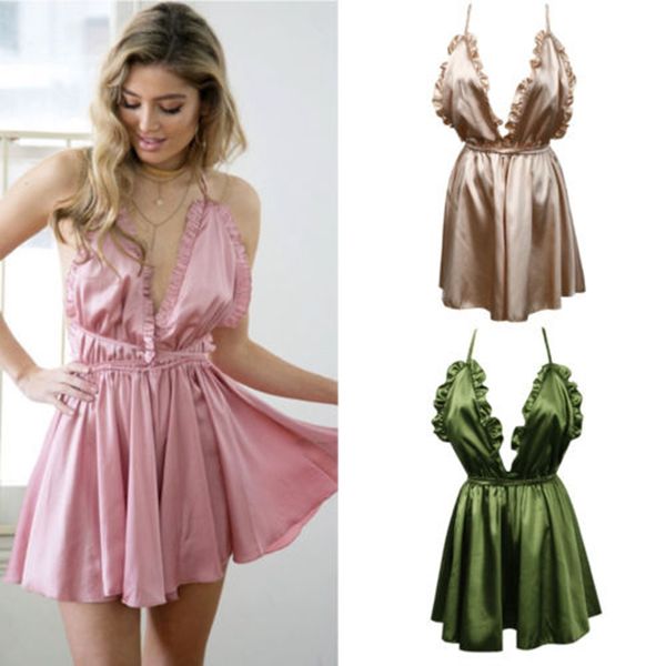 

thefound women sleepwear style floral ruffles solid loose jumpsuit backless rompers clubwear playsuit trouser, Black;white