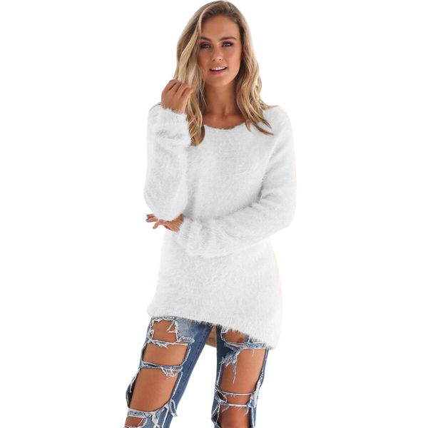 

casual knitting wool sweater women streetwear v neck long sleeve pullovers loose solid shaggy jumper autumn fashion sweaters #yj, White;black