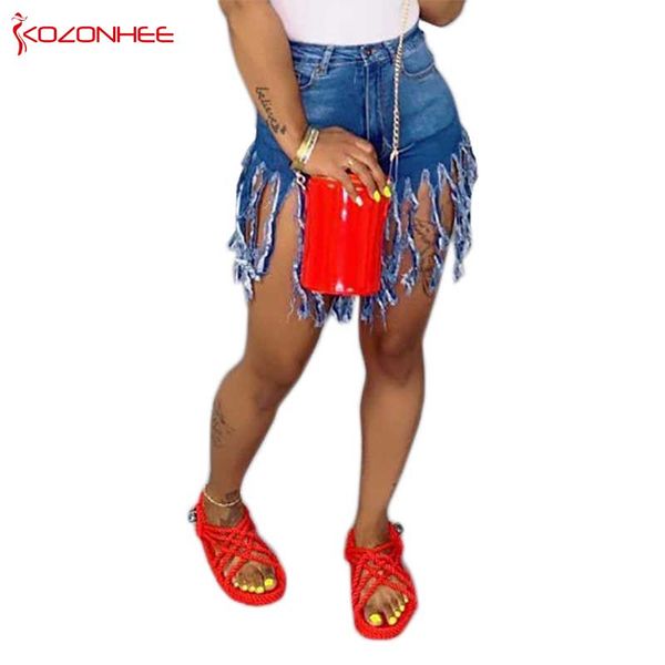 

big tassel stretch jeans with mid waist for women knee length pencil jeans pants for female #00, Blue