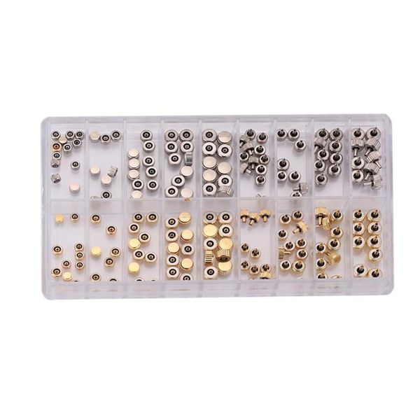 

140pcs watch crown parts replacement assorted gold & silver dome flat head watch accessories repair tool case for watchmaker