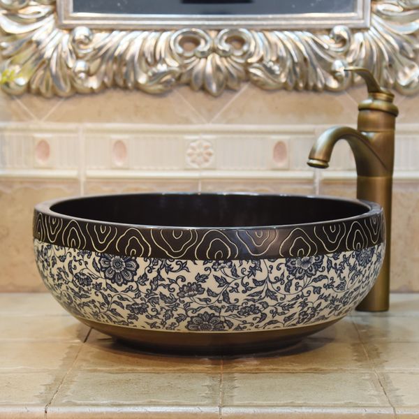 China Artistic Handmade Art Waschbecken Keramik Aufsatzwaschbecken Lavabo schwarz antike Keramikwaschbecken Badezimmer Waschbecken