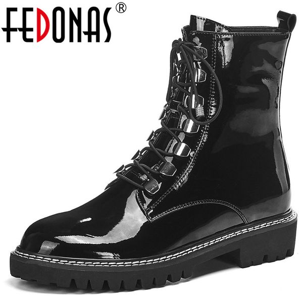 

fedonas new female brand motorcycle platform boots winter women genuine leather ankle boots low heels night club shoes woman, Black