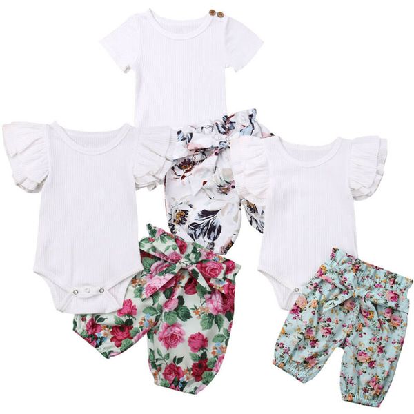 

2019 newborn girls baby clothes boutique 2pcs outfit set vintage summer floral romper shorts, Pink;blue