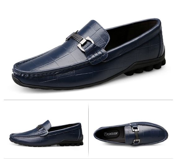 

new men dress shoes leather genuine casual loafers moccasins slip-on soft flats footwear lightweight driving shoes, Black