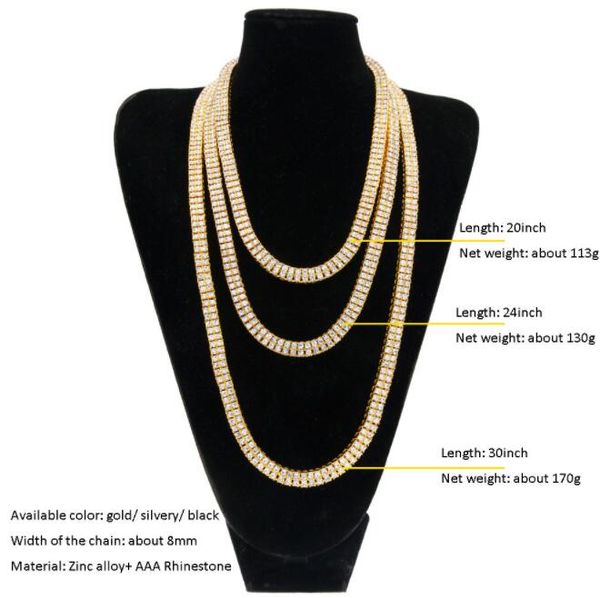 

wholesale bling bling 2 row iced out chains men white crystal rhinestone heavy thick tennis designer necklace rapper hip hop jewelry a0136, Black