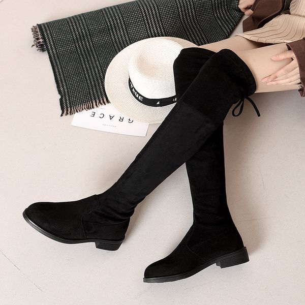 

2019 women over the knee boots lace up black high heels shoes woman high boot wedge winter comfortable fashion botin mujer