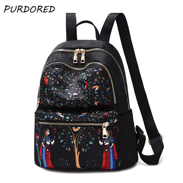 

purdored 1 pc national style backpack women bag colorful backpack bags waterproof oxford print mini back pack for teenagers