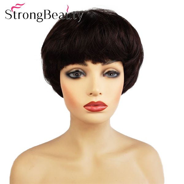 

strongbeauty short straight synthetic wigs heat resistant capless hair women wig 4 colors, Black