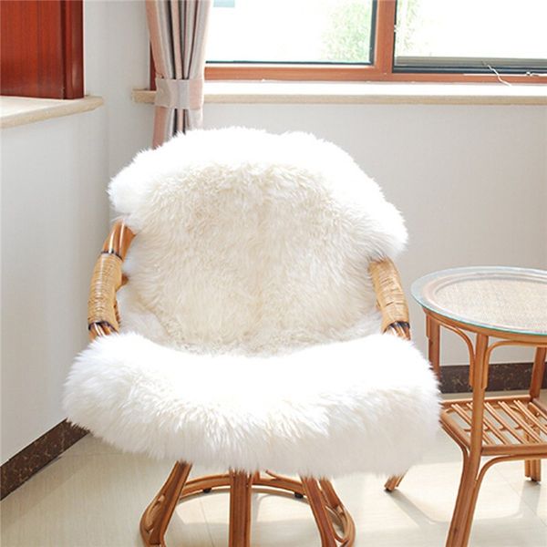 

soft sheepskin chair cover warm hairy carpet seat pad plain skin fur plain fluffy area rugs washable bedroom faux mat