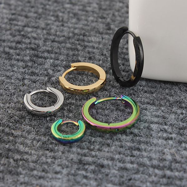 

alisouy 2mm width 1pair mens women stainless steel hip hop helix ear circle hoop earrings huggies piercing jewelry, Golden;silver