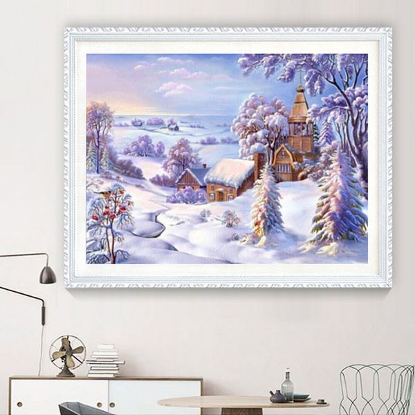 Diamond Painting Winter Wonderland Theme Party Decorations European Style Cottage Snow Scene Cross Stitch Home Christmas Decor Decorate Home For