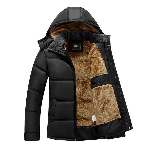 

new thick warm winter jacket men plus size jackets detachable hat high collar outerwearoat fluff lining coats parka casual, Tan;black