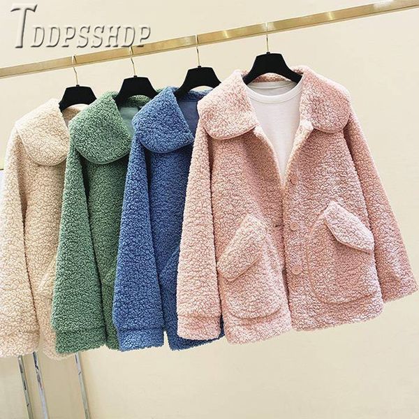 

2020 thick imitation lambswool women coat autumn winter new korean loose female jacket, Black;brown