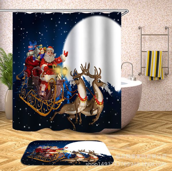 

christmas series digital printing shower curtain-waterproof and mildew-proof pure copper buttonhole-send c- type plastic hooks a variety of