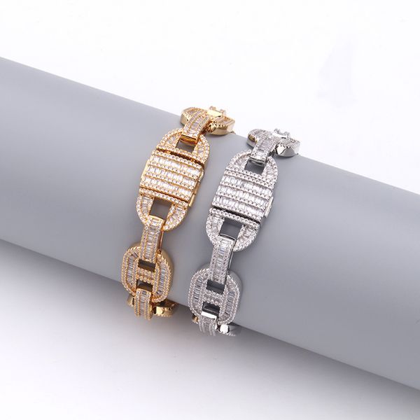 

15 мм широкий хип-хоп cz камень bling iced out свинья нос кофейные зерна звено цепи браслеты браслеты для мужчин рэпер ювелирные изделия, Black