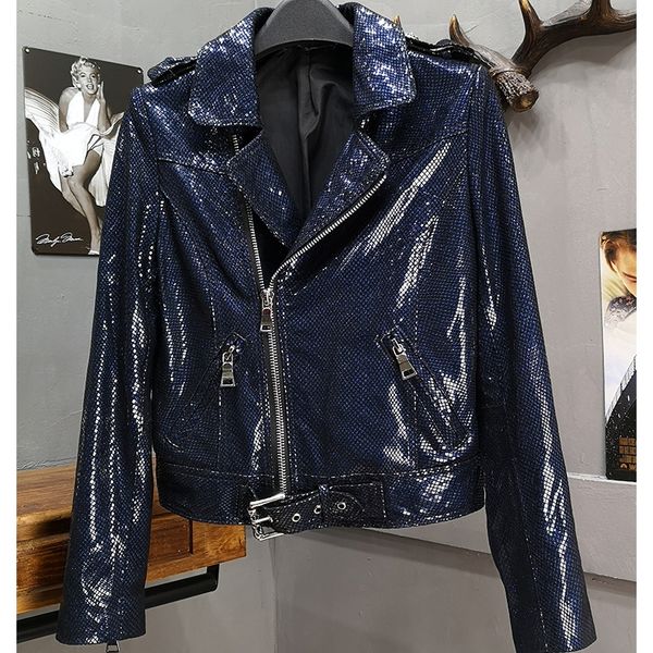 

brand 2019 spring autumn sheepskin genuine leather plaid jacket women motorcycle short bright real leather jackets coat w1761, Black