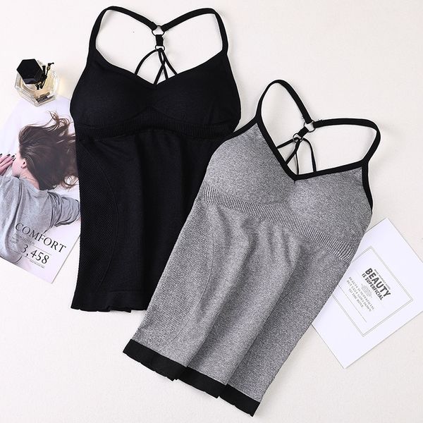 

women solid tank underwear new bra tank built in cup padded wireless camisole camis home indoor wear fitness clothing, White
