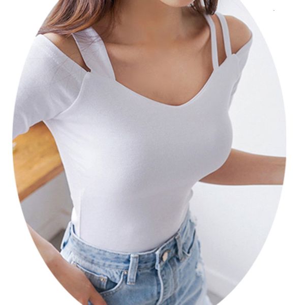 

womens designer tshirt womens shirts solid yellow cold shoulder cami women fitted tshirts short sleeve chemise shirt femme, White