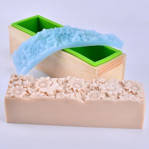 

nicole soap mold set flexible silicone molds with wooden box and impression mat handmade embossed loaf soap mould