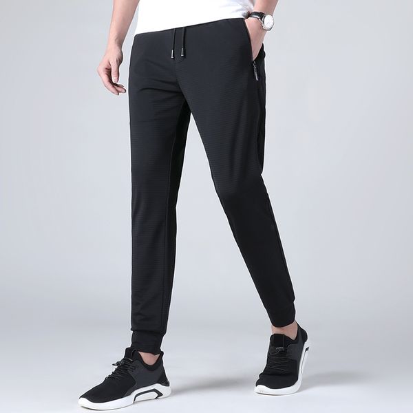 

летние стрейч menssweatpants бегуны slim fit мужские брюки повседневная мода спортивные брюки мужской pantalon chandal hombre, Black