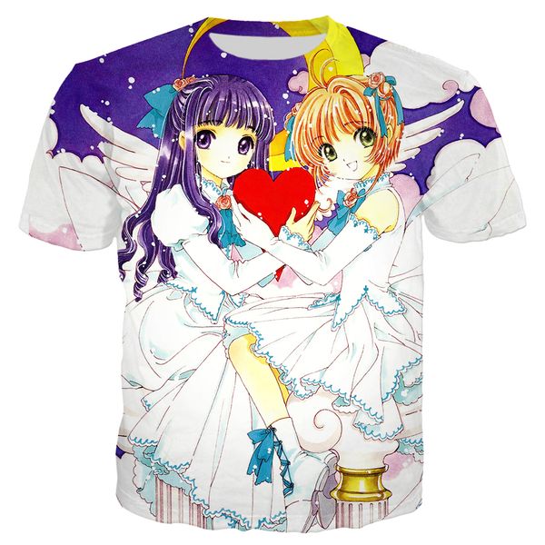 

новый стиль анимэ девушки sakura card captor футболку 3d печати anime girl коротким рукавом летом прохладно футболки мужчины женщины пары to, White;black