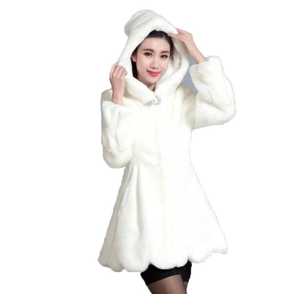 

faux fur coat women white black s-3xl plus size 2019 autumn winter new korean long sleeve hooded high waist warmth fashion faux fur