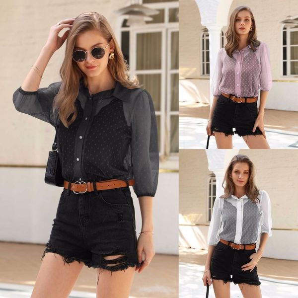 

горячие продажи взрывоопасные женские горошек перспектива рукав рубашки рубашки женские рубашки плюс размер одежды уличная одежда три четвер, White