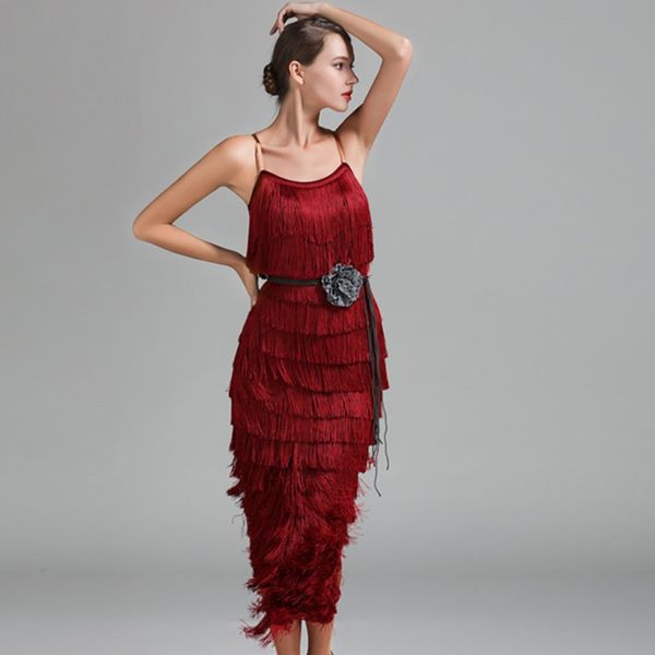 

2019 tassel latin american dance dresses women latin dress rumba modern dance costume tango dresses latino women salsa, Black;red