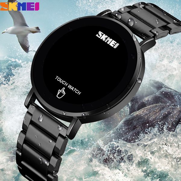 

skmei brand men's watch casual steel strap led light display male clock fashion waterproof electronic wristwatch hombre reloj, Slivery;brown