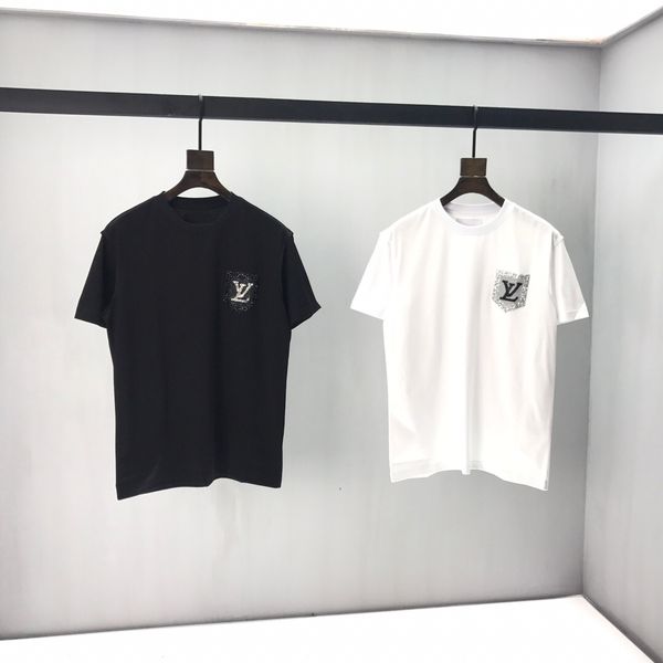 

2020ss spring and summer new high grade cotton printing short sleeve round neck panel t-shirt size: m--xl-xxl-xxxl color: black white q75, White;black