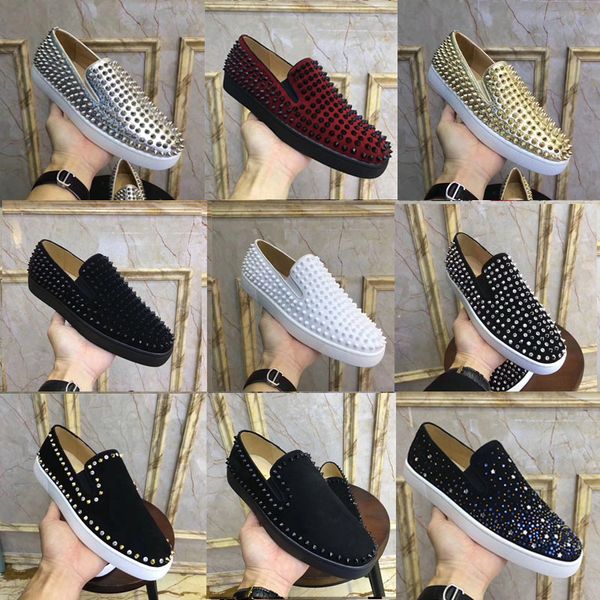 

designer mens redbottoms casual shoes strass low cut flat shoes for men women couple spikes leather sneakers 2019, Black