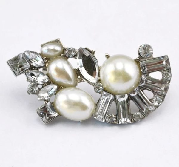 

silver/gun black plated clear rhinestone crystal flower pearl ear stud ear cuff