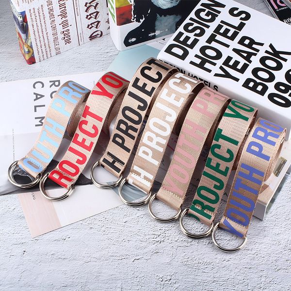 

2018 canvas belts letters printed d ring double buckle student belt fashion belts student letter canvas belt, Black;brown