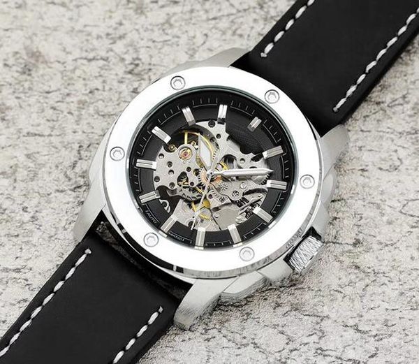 

дизайнерский бренд mens механические часы фосс белый высокого качества часы royal oak hollow кожаный ремешок ro повседневный orologio бизнес, Slivery;brown